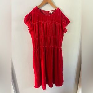Crewcuts red Elsa velvet smocked waist dress 16